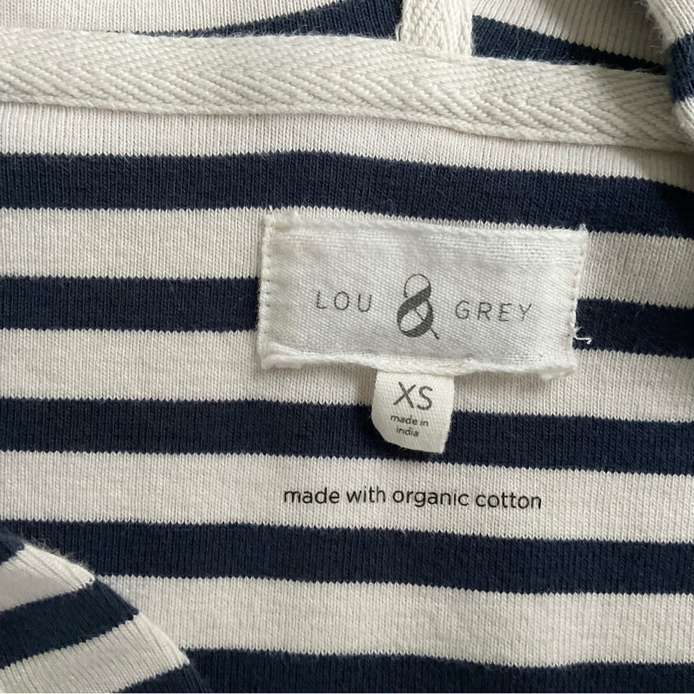 Lou & Grey Cotton Striped Hooded Pullover XS Coastal Preppy Nautical Oversized - Picture 4 of 11